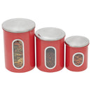 3 of 5:Home Basics 3 Piece Stainless Steel Top Canisters with Windows, Red 