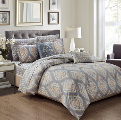 1 of 2:Parure de couette réversible Bethpage Damask 9 pièces, gris 