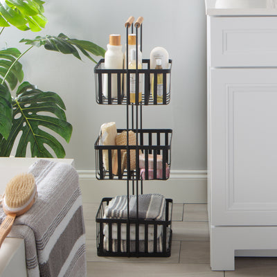 3 of 4:Simplify 3 Tier Metal Spa Tower with Bamboo Handles in Black 