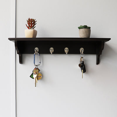 7 of 7:Étagère flottante en bois Home Basics avec crochets à clés, marron 