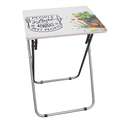3 of 4:Home Basics For the Love of Food Multi-Purpose Foldable TV Tray Table, White 
