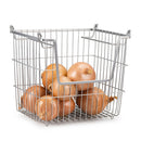 3 of 6:Home Basics Steel Wire Large Stackable Basket with Handles, Grey, 14x11.5x9.75 Inches 