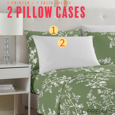 25 of 28:PREMIUS Fernando Soft Wrinkle-Free Microfiber Sheet Set, Green-White 