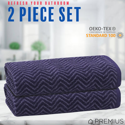 28 of 32:Serviette de bain PREMIUS en fil de coton teint à chevrons, lot de 2, 27 x 54 pouces 