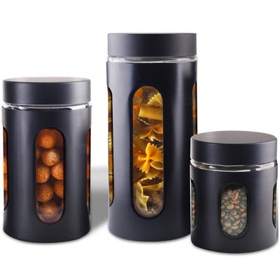 1 of 4:Ensemble de 3 boîtes hermétiques en verre pour la cuisine Premius, noir mat 