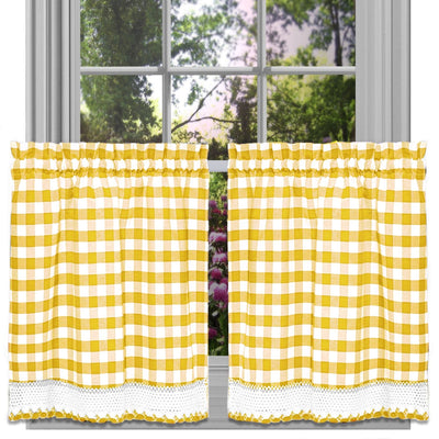 1 of 3:Buffalo Check Window Curtain Tier Pair - 58x24 - Yellow 