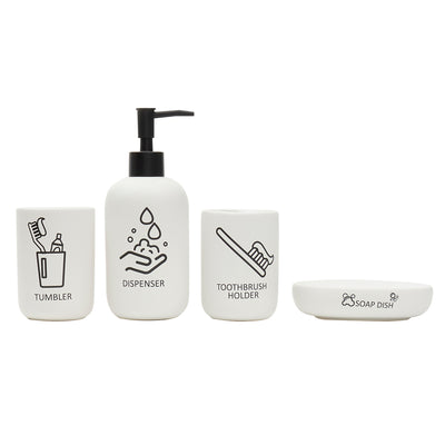 2 of 4:Home Basics Hygiene 4 Piece Dolomite Bath Accessory Set, White 