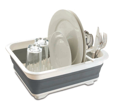4 of 14:Home Basics Escurreplatos plegable de silicona y plástico, blanco/gris 