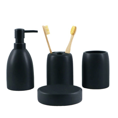 1 of 1:Home Basics 4 Pieces Ceramic Bathroom Set, Matte Black Obsidian 
