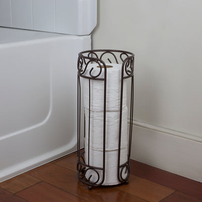 6 of 7:Home Basics Scroll Collection Bath Tissue Reserve Toilet Paper Roll Holder Stand, Bronze 