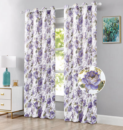 2 of 5:Larisa Floral Printed Room Darkening Grommet Window Panel, 54x84 Inches 