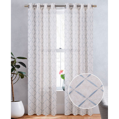 5 of 6:Boca Metallic Embroidered Linen Look Grommet Window Curtain Panel, 54x84 Inches 