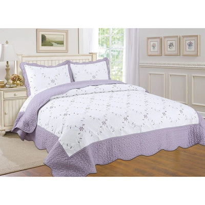 8 of 16:PREMIUS Reversible Quilt Set, Bordered Embroidered Floral 