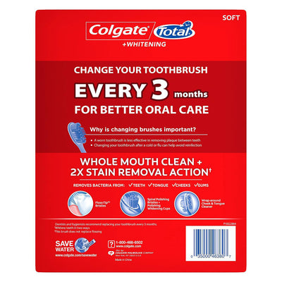 2 of 2:Colgate Total + cepillo de dientes blanqueador con limpiador de lengua, suave, paquete de 8 