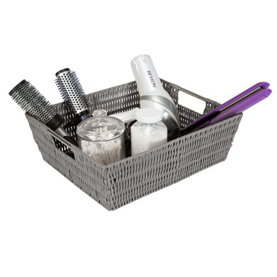 3 of 4:Simplify Shelf Storage Rattan Tote Basket in Grey 
