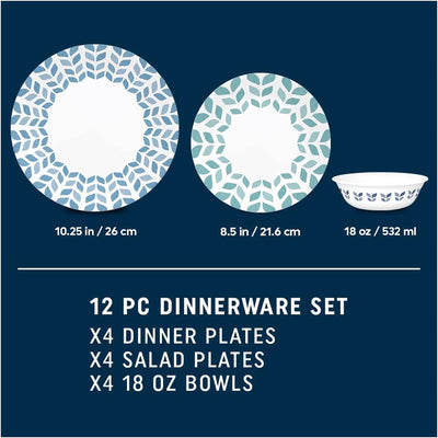 2 of 5:Corelle Vitrelle 12-Piece Glass Dinnerware Set Service for 4,  Northern Pines 