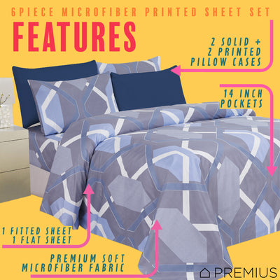 9 of 12:PREMIUS Premium Lyinks 4 & 6 Piece Microfiber Printed Wrinkle-Free Sheet Set 