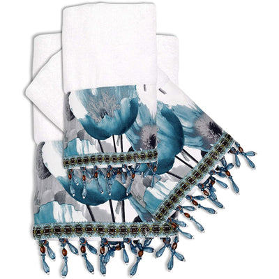 4 of 8:Poppy Fields Complete Bath Ensemble Decor Set, Aqua, All Sold Separately 