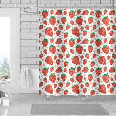 1 of 1:Mabel Strawberry Printed Canvas Shower Curtain, Red-White, 70x72 Inches 