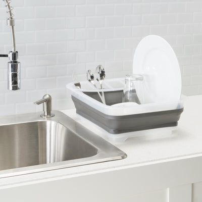 4 of 5:Home Basics Collapsible Plastic and Silicone Dish Rack, Clear, 14.5x12.5x5 Inches 