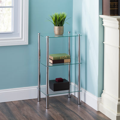 5 of 6:Home Basics 3 Tier Multi Use Rectangle Glass Corner Shelf, Clear 