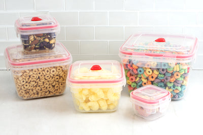 4 of 5:Home Basics Lot de 10 boîtes de conservation carrées verrouillables en plastique avec couvercles à clipser ventilés, rouge 