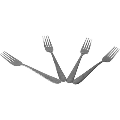 4 of 4:Ensemble de 4 fourchettes de table en acier inoxydable Home Basics, manches texturés, argent 