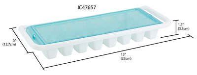 5 of 5:Home Basics Bandeja para cubitos de hielo apilable de plástico, cuadrada, con 16 compartimentos y tapa a presión, color azul 