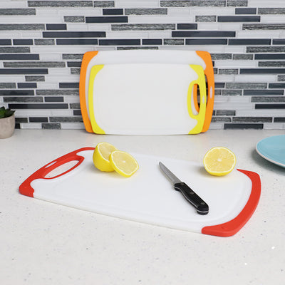 4 of 4:Home Basics Tabla de cortar de plástico antideslizante de 3 piezas con ranuras profundas para jugo 