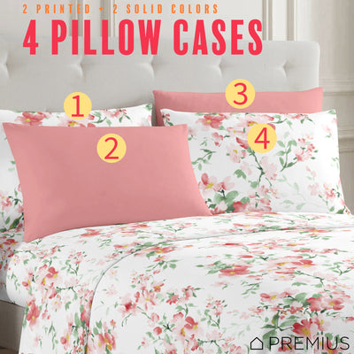 11 of 28:PREMIUS Jennifer Soft Wrinkle-Free Microfiber Sheet Set, White-Pink 