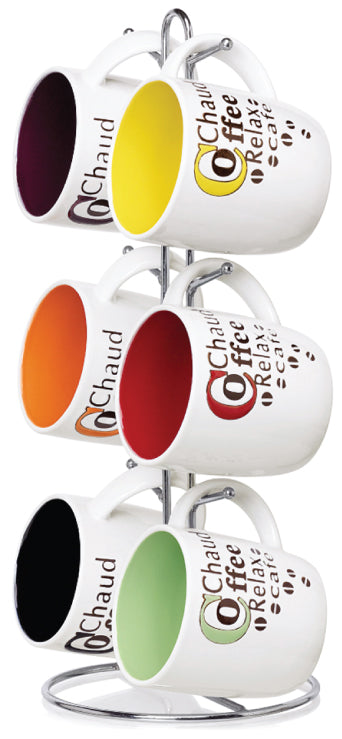 1 of 6:Home Basics Juego de tazas con soporte de 6 piezas 