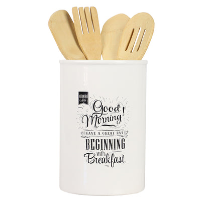 1 of 4:Home Basics Breakfast Ceramic Utensil Crock, White 