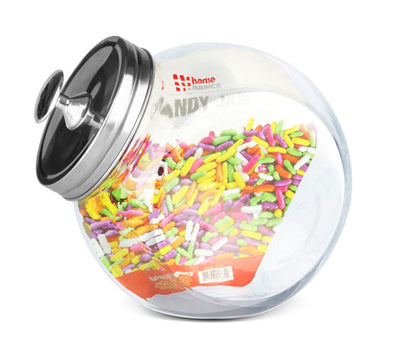 1 of 4:Conceptos básicos del hogar Mediano 57,48 oz. Tarro redondo de vidrio para almacenamiento de dulces, mediano, con tapa de acero inoxidable, transparente 