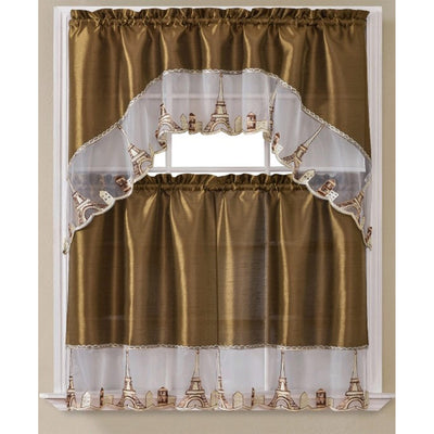 2 of 5:Ensemble de rideaux de cuisine brodés Paris, Swag 60 x 36, 30 x 36 pouces 