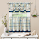 1 of 4:Tattersall Window Curtain Tier Pair and Valance Set - 58x24 - Navy 