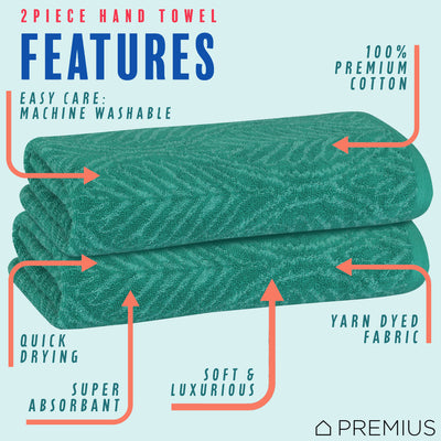 18 of 24:PREMIUS 2 Pack Leaf 100% Cotton Yarn Dyed Hand Towel, 16x28 Inches 