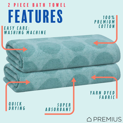 28 of 31:PREMIUS 2 Pack Circles 100% Cotton Yarn Dyed Bath Towel, 27x54 Inches 