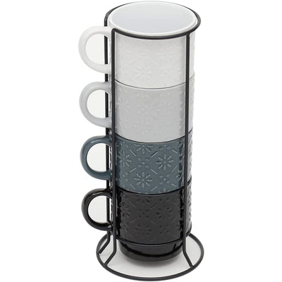 1 of 8:Home Basics Juego de tazas apilables de 4 piezas con soporte, margarita en relieve 