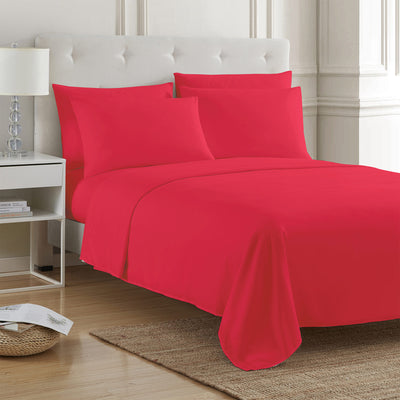 4 of 4:PREMIUS 4-6 Piece Solid Microfiber Wrinkle-Free Sheet Set, Bright Pink 