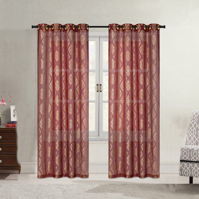 1 of 8:Karson Damask Foil Printed Sheer Grommet Window Panel, 54x84 Inches 