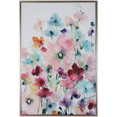 1 of 1:PREMIUS Framed Lacquer Blooms Champ Canvas Wall Art, Pink-Blue, 37x25 Inches 