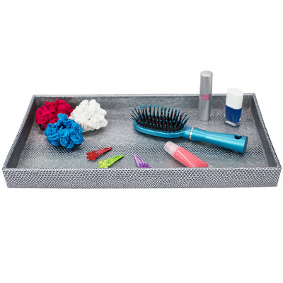 1 of 3:Plateau de courtoisie en peau de serpent Home Basics, argenté 