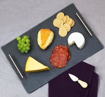 1 of 1:Home Basics Slate Serving Tray with Stainless Steel Handles, Black, 12x16 Inches 