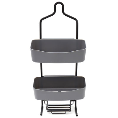 2 of 4:Home Basics Carrito de ducha de 2 niveles con estantes de plástico, gris 