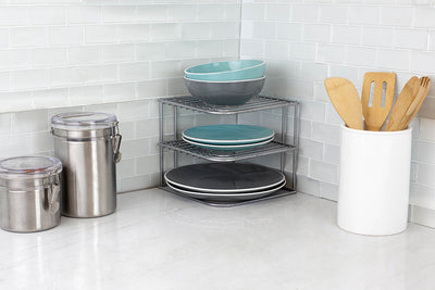 4 of 6:Home Basics Heavy Weight Vinyl Coated Steel Corner Shelf, Silver 