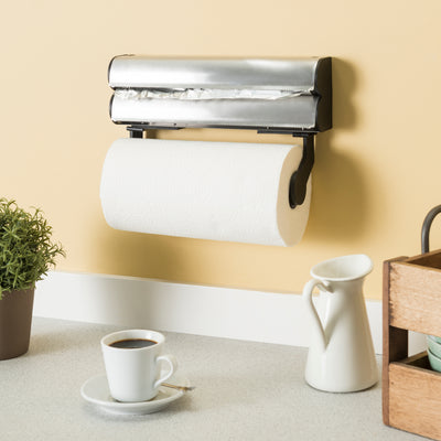 4 of 6:Home Basics Stainless Steel Paper Towel Holder with Integrated Wrap Dispenser 
