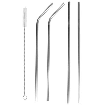 1 of 1:Home Basics 5 Piece Reusable Stainless Steel Drinking Straw Set, Silver 
