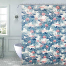 1 of 1:Wendy 13-Piece Tropical Palm Canvas Shower Curtain, Blue-Pink-White, 70x72 Inches 