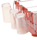 4 of 5:Home Basics 2 Tier Deluxe Chrome Dish Rack Drainer, Red, 20x13x10 Inches 