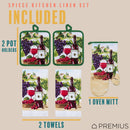 31 of 61:PREMIUS 5 Piece Printed Kitchen Linen Set, 2 Cotton Towels, 2 Pot Holders, 1 Oven Mitt 